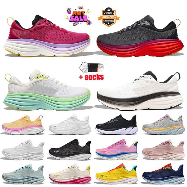 Top Moda Mulheres Mens Bondi 8 Running Shoes Clifton 9 Preto Vermelho Triplo Branco Malha Treinadores Esportivos Rosa Pessoas Livres Nuvem Atlética Jogging Walking Runners Sapatilhas