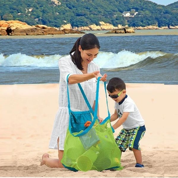 2024 Outdoor Strand Mesh Tasche Kinder Sand Weg Faltbare Protable Kinder Strand Spielzeug Tasche Kleidung Spielzeug Lagerung Kleinigkeiten Organisatoren Rucksack