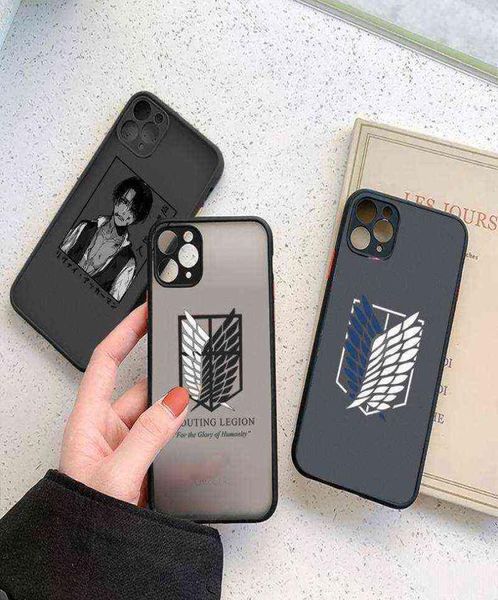 Attack On Titan Anime giapponese Custodie per telefoni trasparenti opache per iPhone 7 8 11 12 13 plus mini x xs xr pro max copertura AA2203107938384