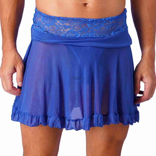 Сексуальная юбка Сексуальный комплект Сексуальные мужчины в сетчатом нижнем белье однотонная мини-юбка с высокой талией и кружевными стрингами и гофрированной кожей 24326