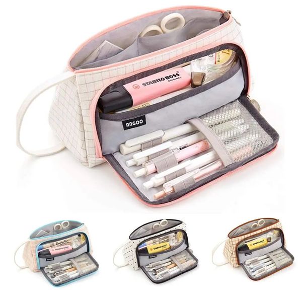 Angoo Special Grid Pen Pencil Case Multi Slot Plaid Storage Bag Organizer per cancelleria Cosmetic Student A6443 240311