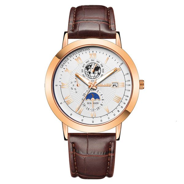 New Moda Three Eyes Moon Earth Calendar Cinturão Men Florcel Watch