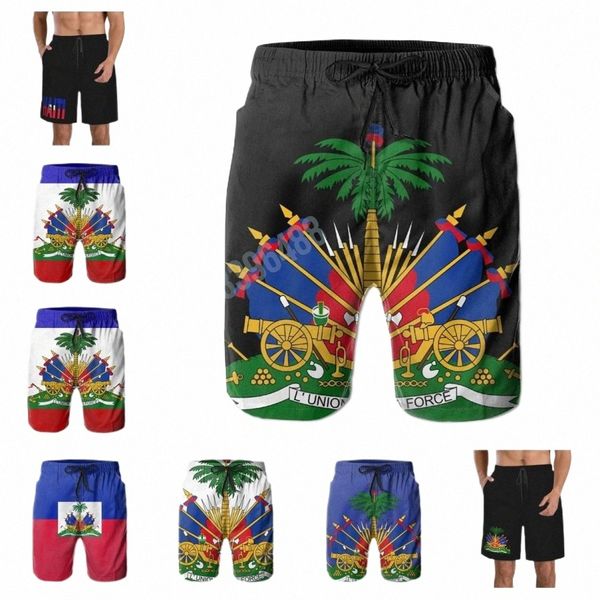 2022 Stemma di Haiti Bandiera del Paese Costume da bagno classico da uomo Pantaloncini da spiaggia con tasche P6Eg #