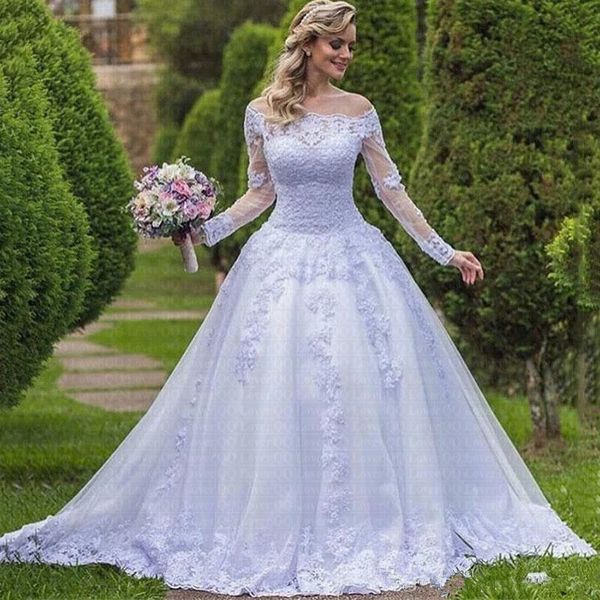 2024 abiti da sposa a maniche lunghe abiti da sposa sexy in pizzo da sposa una linea bottoni coperti boho bullle in pizzo applique tulle a una linea arricciata plus size country beach vestido de 0510