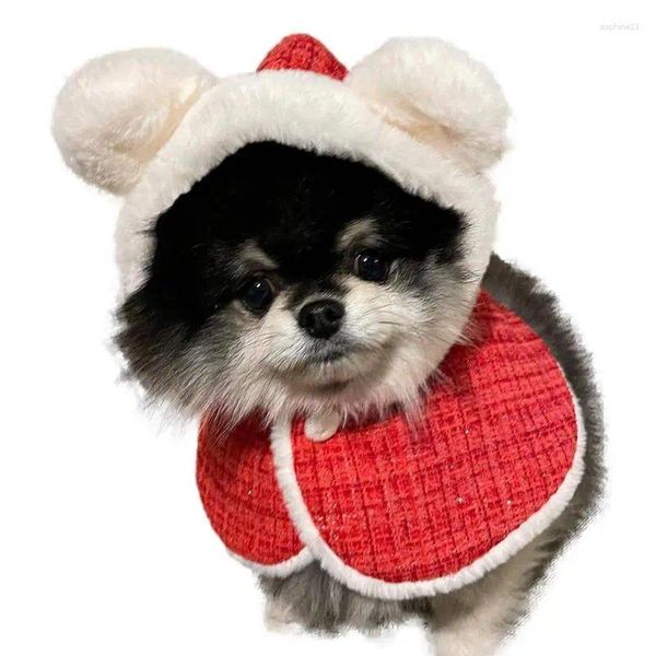 Abbigliamento per cani Mantello con cappuccio rosso per mantello di peluche natalizio invernale Costume per animali lavabile in lavatrice con vestiti carini con bottoni