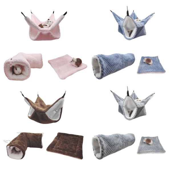 Gabbie Set di 3 Nido per criceti Letto invernale Capannone Appeso Amaca Gabbia Tunnel Peluche Rifugio per criceto Piccolo animale domestico G32D