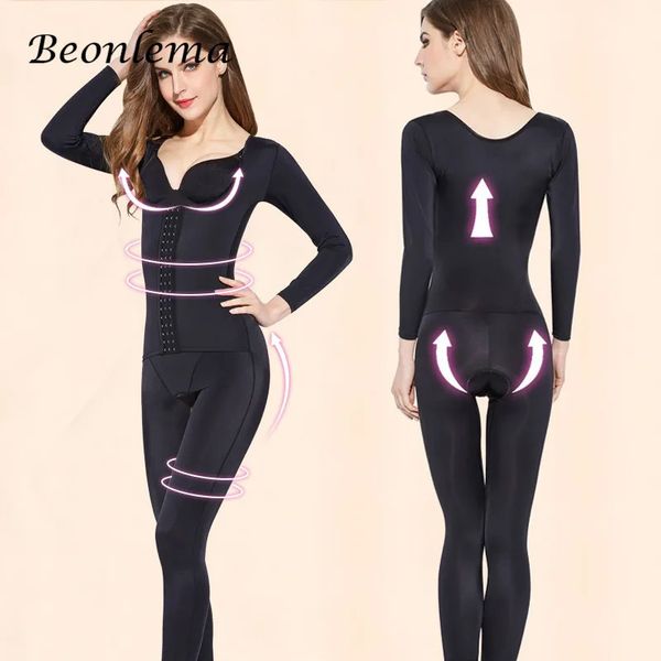 Beonlema karın zayıflama shapewear kadınlar tam vücut şekillendirici popo kaldırma kaldırıcı modelleme gövde uzun kollu bacak şekillendirici açık kasık s-3xl 240322