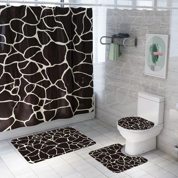 Banyo Paspasları 3D Yaratıcı Mermer Baskı Su geçirmez Banyo Duş Perdesi Kancalar Anti Slip Mat Seti Halı Tuvalet Koltuğu