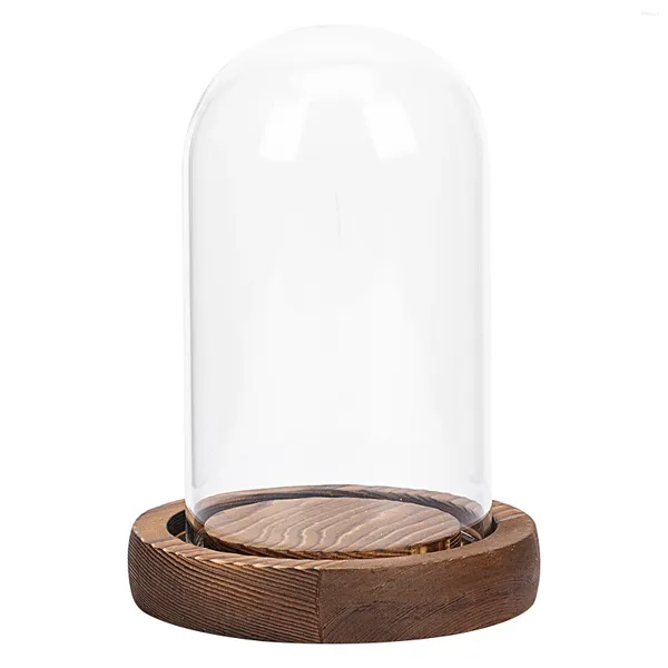 Kerzenhalter Glas Kerzenständer Schirme Kuppel Desktop Cloche Glocke Glasabdeckung Dekorativer Holzhaushalt
