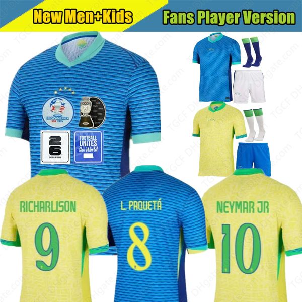 Brasilien Fußballtrikot 2024 Copa America Cup Vini Neymar Jr. Camiseta de Futbol Fußballhemd Brasil Nationalmannschaft Home Away -Fans Spieler Kinder Kit Kit