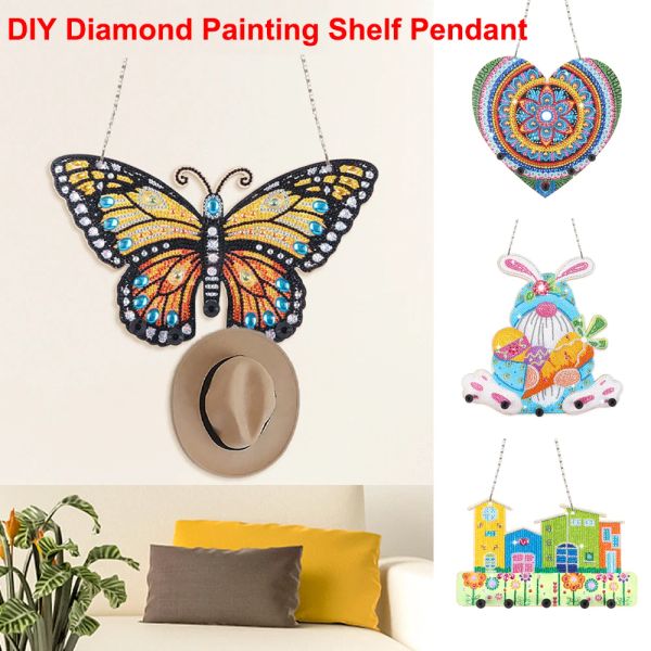 Costura diy diamante pintura prateleira pingente de borboleta coelho de diamante bordado mosaico pendurado ornamentos de arte kits de artesanato home decoração presentes