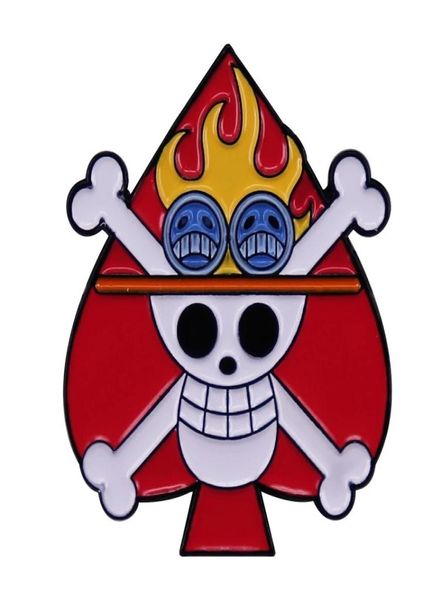 Film One Piece Pugno di fuoco Ace Logo Spilla Anime Distintivo in metallo Horror Cuore Teschio Smalto Pin Anime Lover Accessories1209182