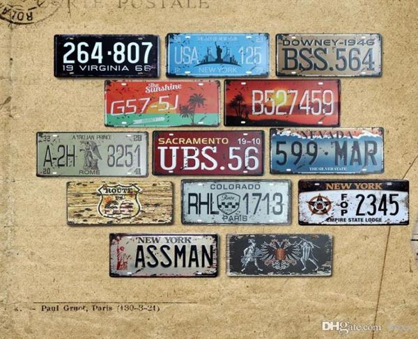 2021 vintage metal estanho sinal número do carro placa de licença chique gasto cartaz parede bar café garagem decoração casa inteira 3015cm5229478