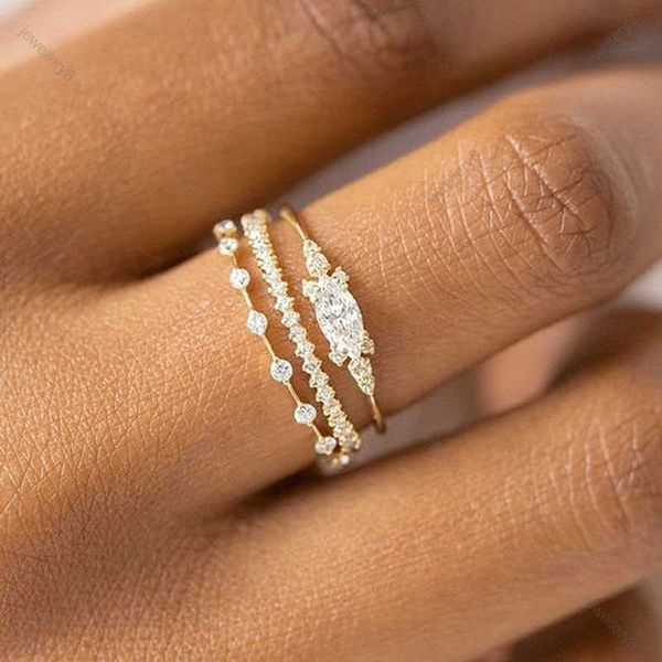 Piccolo anello piccolo set per donne color oro oro zirconia zirconia anelli di dito midi accessori per l'anniversario dei gioielli regali ka