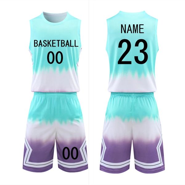 Maglia da basket per bambini per adulti Set Bambino Uomo Donna Tuta da allenamento uniforme Pantaloncini con camicia a colori sfumati con kit taglie forti 240325