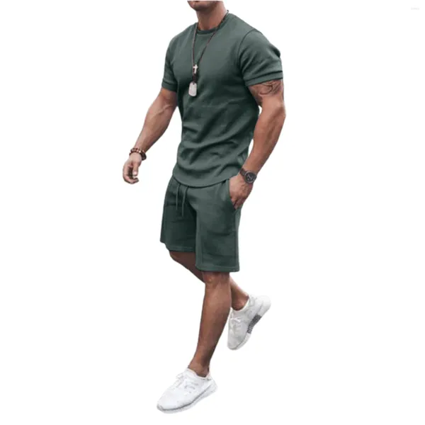 Tute da uomo Arrivo Uomo Casual Sport Tuta in 2 pezzi Tinta unita Girocollo T-shirt a maniche corte Pantaloncini estivi S-XXXL