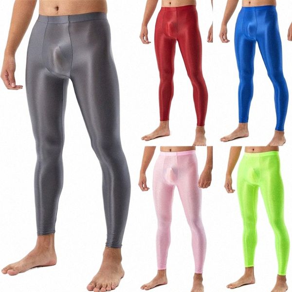 Herren Seidig Glatte Bodybuilding Sexy Enge Leggings U Cvex Shiny Plus Size Glänzende Hosen 60dP #