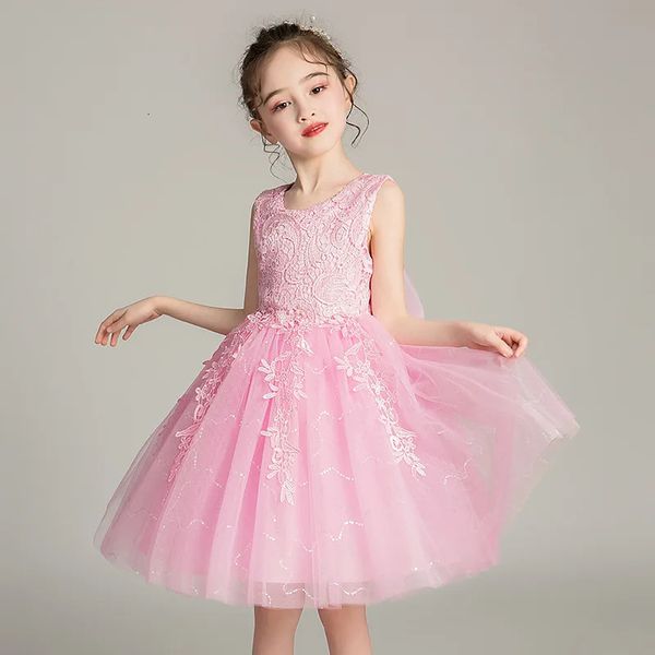 Mädchenkleid für Eid Kinder Festliche Debütantin Prinzessin Hochzeit Elegante Party Rosa Spitze Von 5 8 bis 9 12 Jahre alte Kinderkleidung 240318