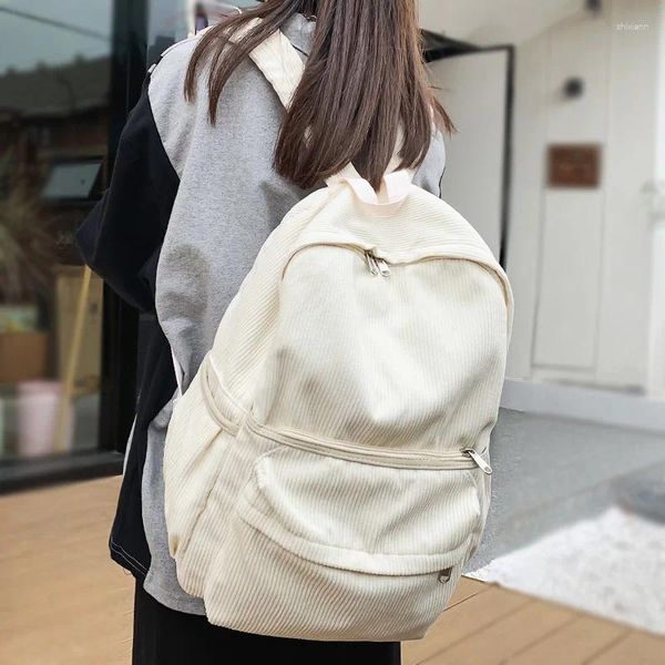 Rucksack Mode Weibliche Männer Weiß Cord Reise Freizeit Vintage Schule Tasche Mädchen Junge Laptop Damen Retro College Frauen Buch