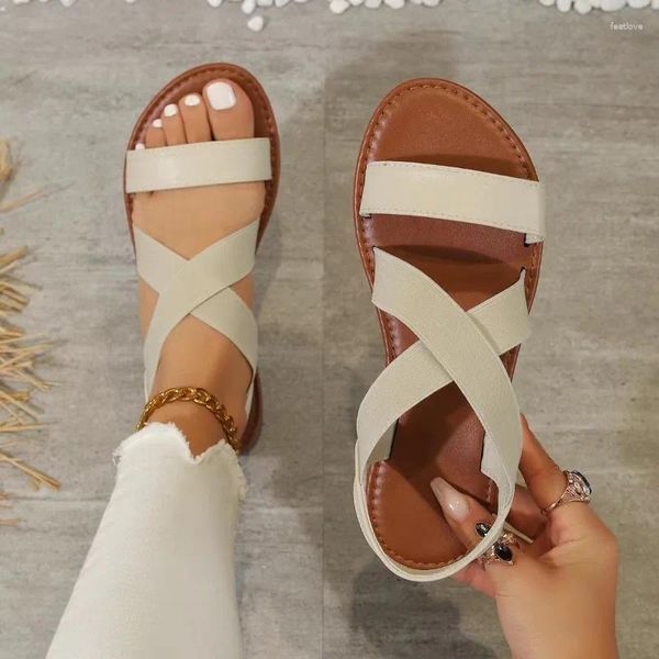 Sandalen Sommer Damen Flach Roman mit rutschfester Gummisohle Modeschuhe Plus Größe 43