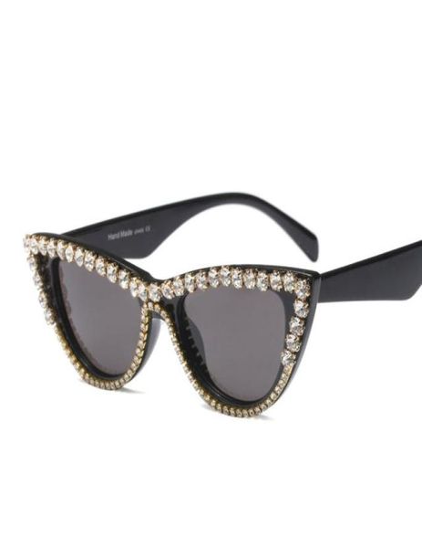 2019 новый кошачий глаз дизайнер с бриллиантами черный цвет солнцезащитные очки женские украшения солнечные очки женские оттенки UV4001045536