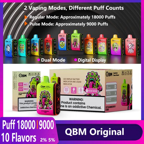 QBM Puff 18000 Puff 9000 Modo duplo Vapes descartáveis Puff Vaper Caixa de exibição Digital Vape Pulse 9K Puff Regular 18K Puff 10 Favores E Cigarro Big Vapor Pen vs Elf Box Bang bang bang bang bang bang caixa