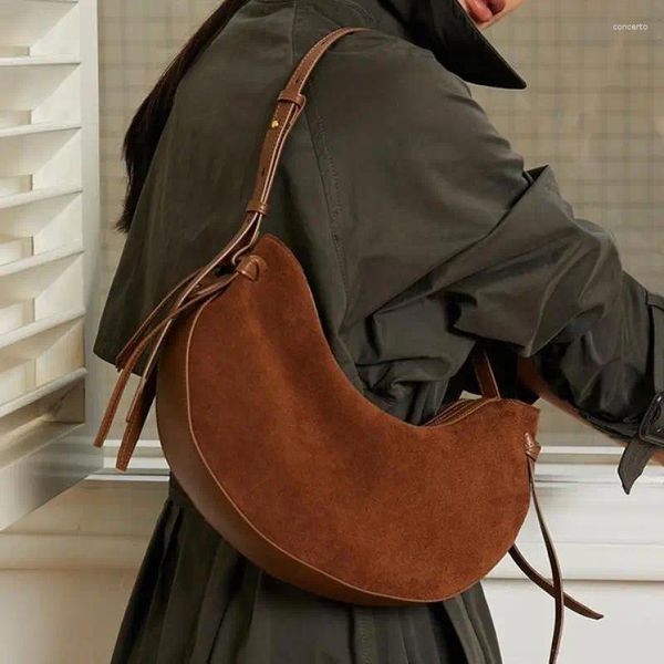 Borse a tracolla Borsa a mezzaluna in vera pelle scamosciata smerigliata moda autunno e inverno con senso avanzato Semplice versatile