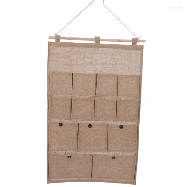 Sacos de armazenamento 13 bolsos pendurado organizador de linho tecido de algodão parede porta armário saco casa