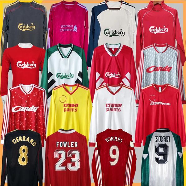 Manga longa Anaman Soccer Jerseys Retro Top Thai Quality Gerrard Torres Dalglish Fowler Barnes Rush 06 07 08 11 12 85 86 89 90 91 93 95 98 00 1986 2006 2007 2007