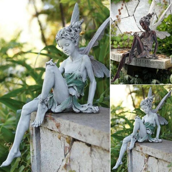 Decorazioni da giardino per la decorazione di sculture, statua di Tudor Turek seduto e ornamento di fata, portico in resina, artigianato paesaggistico