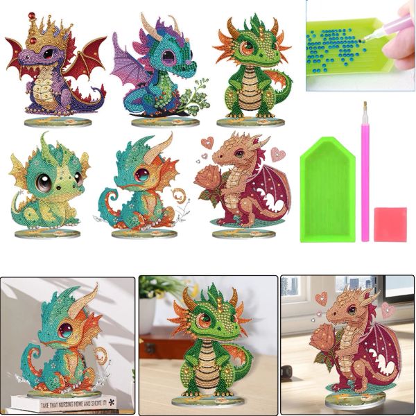 Costimo 5d Diamond Pintura Mesa Ornamentos de desenho animado Diy Dragão redondo Diamond Diamond Borderyer Stitch CrossStitch Decoração do quarto infantil