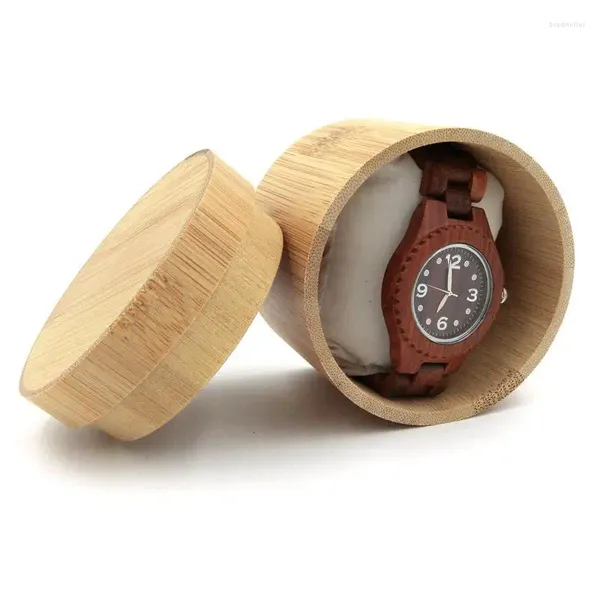 Scatole per orologi 5 pezzi/pacco scatola circolare per esposizione da polso in legno di bambù in confezione minimalista retrò in stile nordico
