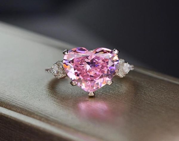 Heart Cut 5CT Pink Sapphire Diamond Ring 925 Sterling Silber Engagement Ehering -Ringe für Frauen fein Schmuck Frauen RRU14 JEWE5668773