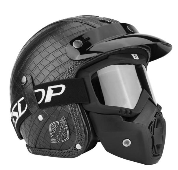 Caschi in pelle PU 34 Casco per bici da taglio motociclistico Face Apri Vintage Motorcycle Helmet con maschera Goggle 2018 New8475499