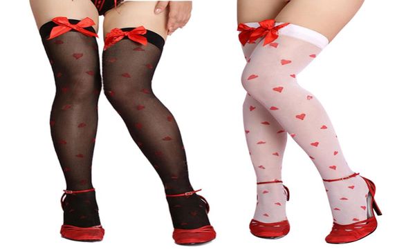 Yeni seksi kadın çoraplar şeffaf siyah ve beyaz aşk kalp dantel üst yaylar kravat uyluk yüksek çoraplar bir beden yeni bir varış3235984