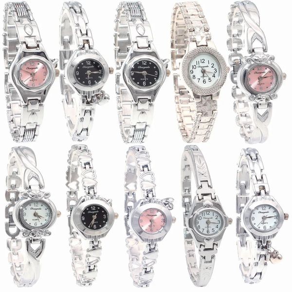 10pcs/Los gemischte Bulk süße Uhr Women Watches Damen Frauen Mädchen Silber Uhr Edelstahl Quarz Kleid Armbanduhr Geschenke 240320