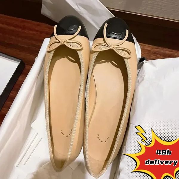 Pariser Markendesigner, schwarze Ballerinas, Schuhe für Damen, Frühling, gesteppt, echtes Leder, Slip-on-Ballerina, Luxus-Damenkleidschuhe mit runder Spitze, klassische Sandale