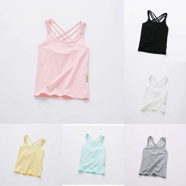 Novo 2022 meninas verão regata de algodão crianças roupa interior modelo doce cor menina camisola do bebê singlets crianças undershirt esportes topo