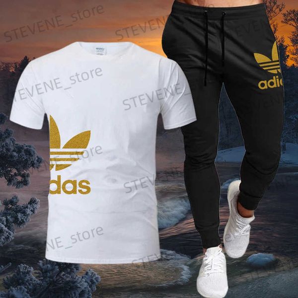 Erkek Trailsuits 2024 Mens Marka Baskılı Gündelik Pamuk Şehir Top ve T-Shirt+Pants Mal Seti Harajuku Erkek Giyim Koşu Seti İş Kıyafetleri T240326