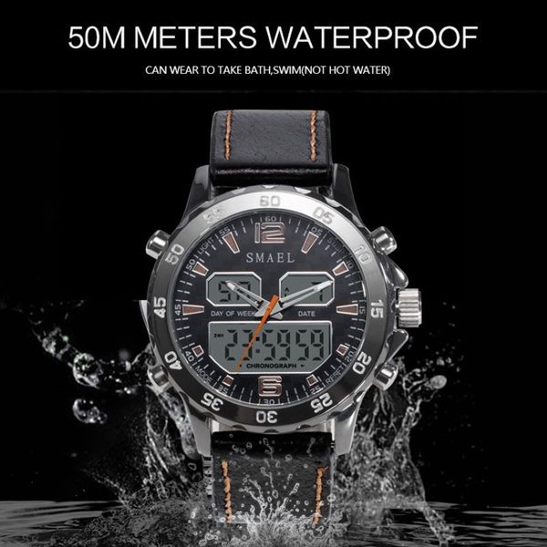 Sportuhren, wasserdicht, echtes Dual-Display, Quarz-Armbanduhren, Cool Man Clock Fashion Smart Digital Watch LED Herren 1281328P