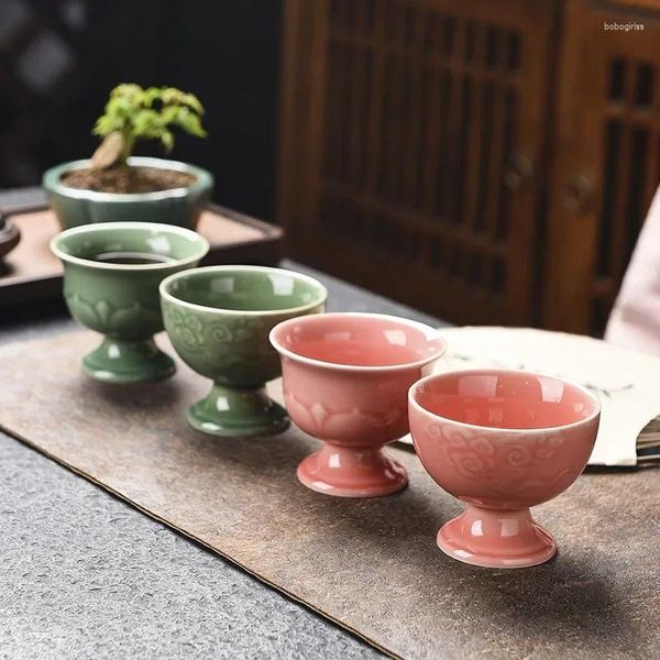 Copos pires incomum porcelana chinesa vintage cerâmica feito à mão verde rosa teware acessórios de chá caneca de porcelana