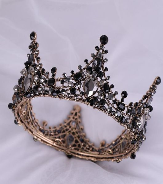 Black Evening Party Tiara Cristalli trasparenti Re austriaco Regina Corona Matrimonio Corone nuziali Costume Art Deco Principessa Diademi Capelli Cla6079025