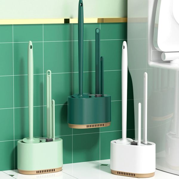 Bürsten Toilettenbürstenset Wandmontierte Kaktus-Toilettenbürste mit Abflusshalter Silikon-Flachkopf Flexible weiche Borsten Reinigungsbürste EL