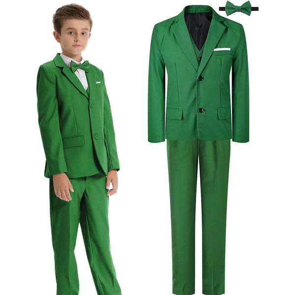 Grüner Anzug für Kinder, Jungen, St. Patricks Day-Outfit-Set, Ostern, Hochzeit, formelle Gentleman-Kleidung, Ringträger-Smoking, 4-teilig, 240312