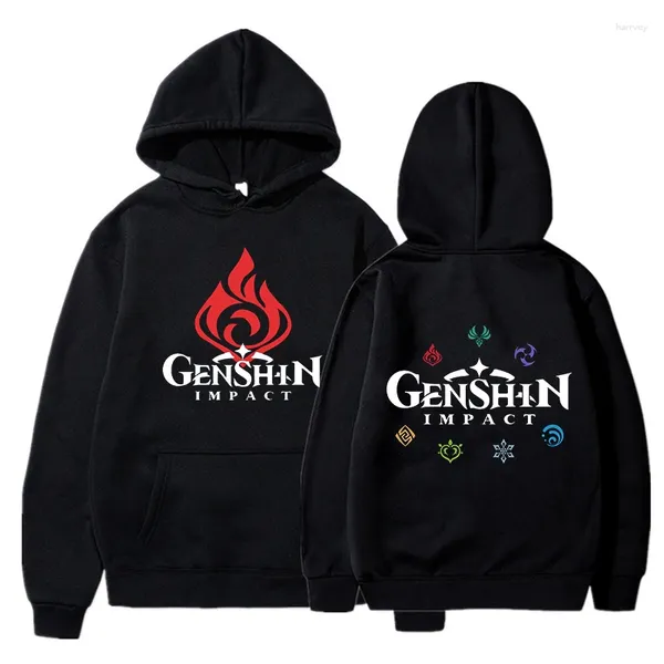 Hoodies masculinos engraçado anime genshin impacto jogo fogo logotipo feminino moda dos desenhos animados inverno casual oversize moletom com capuz