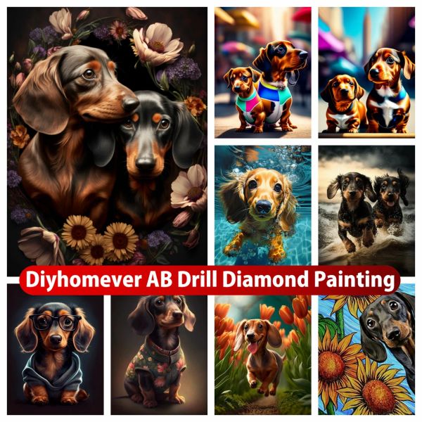 Stich Dackel Wurst Hund 5D AB Diamant Malerei Stickerei süße Tier Kunst handgemachte Kreuzstich Mosaik Handwerk Kinder Geschenk