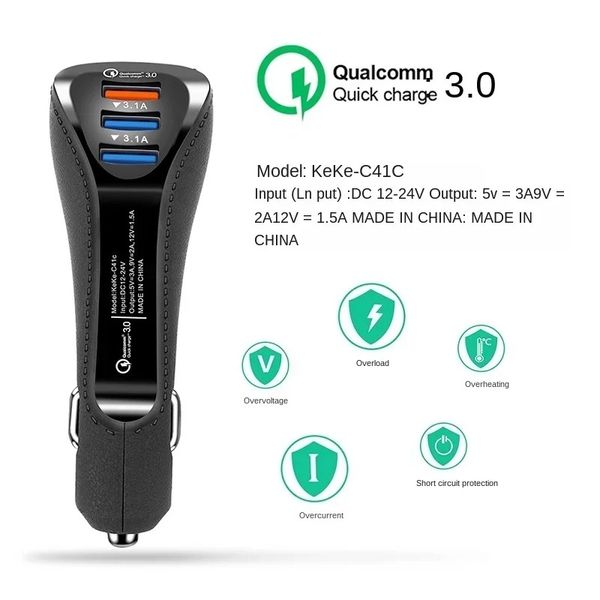 2024 QC3.0 Автомобильное зарядное устройство с быстрой зарядкой 5.1A Один на три Автомобильное зарядное устройство для мобильного телефона 3usb Автомобильное зарядное устройство USB Беспроводная зарядка