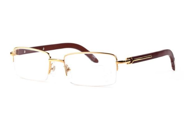 Neu eingetroffene Markensonnenbrille für Männer, Büffelhornbrille, halbrandlos, Gold-Silber-Rahmen, Holz-Bambus-Sonnenbrille mit rotem Boxetui 3873062