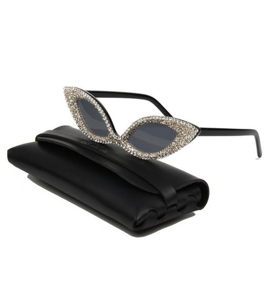 Сексуальные женские солнцезащитные очки Samll «кошачий глаз», винтажные женские солнцезащитные очки в стиле ретро с широкими штанинами, брендовые дизайнерские солнцезащитные очки с бриллиантами, женские черные оттенки UV4002430298
