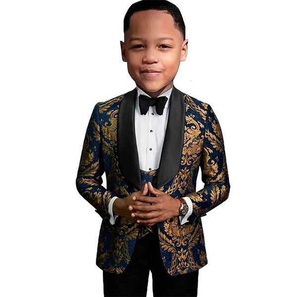 Três peças paisley meninos terno conjunto moda floral formal blazer colete calças crianças smoking elegante casamento convidado crianças outfit 240312